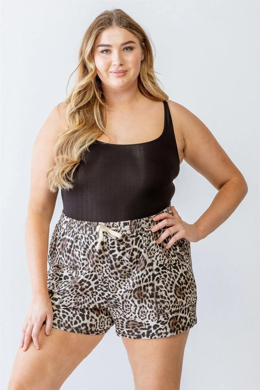 Junior Plus Leopard Print Two Pocket High Waist Shorts /3-2-1 - Tasha Apparel Wholesale