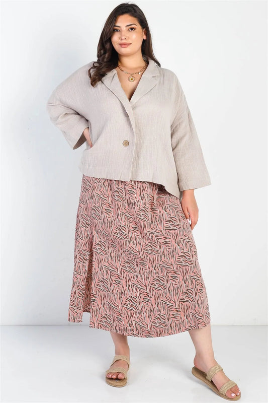 Plus Size Blush Printed High Waist Midi Skirt - Tasha Apparel Wholesale