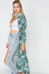Teal Long Sleeve Sheer Button Down Cover Up Top - Tasha Apparel Wholesale