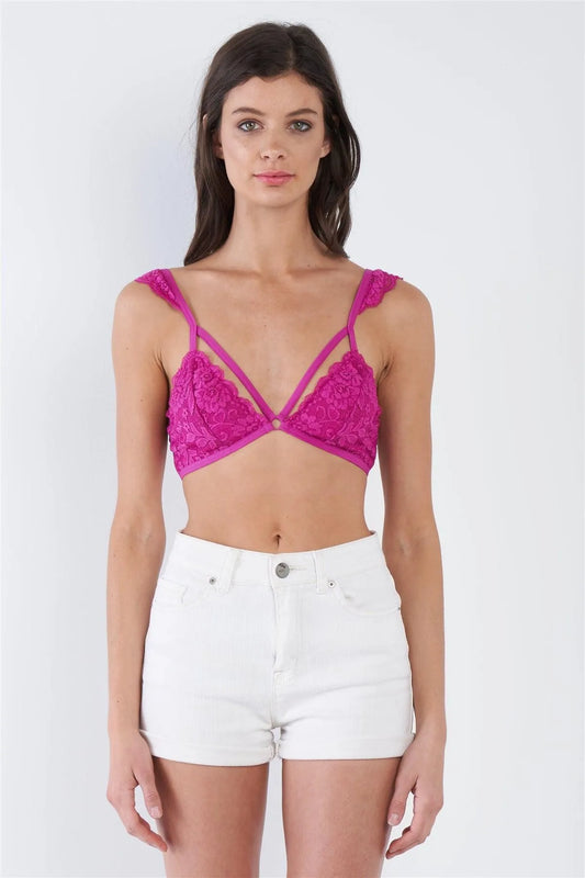 Magenta Purple Lace Mock Sleeve Strappy Bra /3-2-1 - Tasha Apparel Wholesale