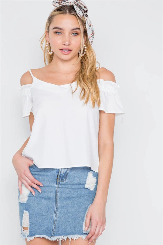 White Solid Off-The-Shoulder Cami Top /2-2-2 - Tasha Apparel Wholesale