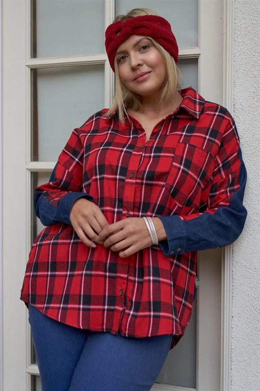 Plus Size Buffalo Plaid Relaxed Fit Flannel Shirt /3-2-1 - Tasha Apparel Wholesale