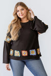 Junior Plus Black Knit Embroidery Detail Long Sleeve Sweater /3-2-1 - Tasha Apparel Wholesale