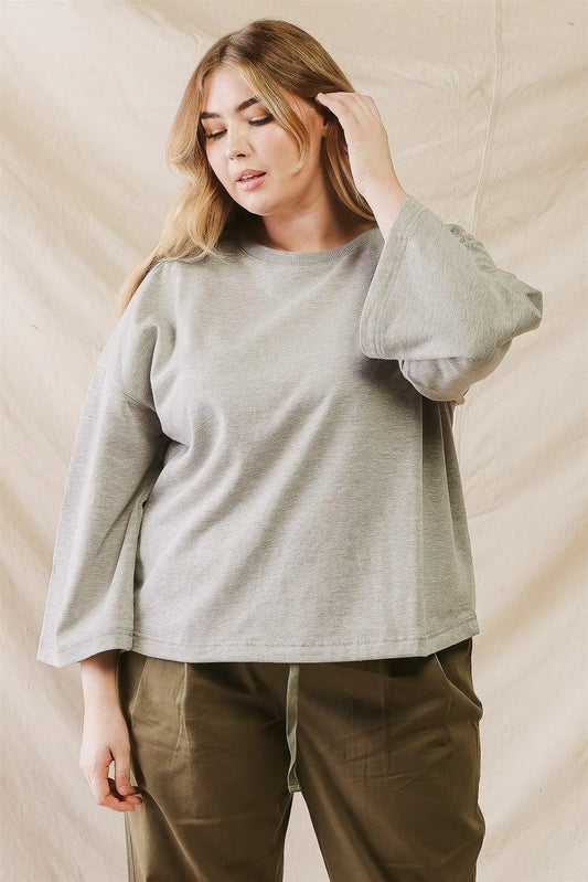 Plus Size Crew Neck Long Sleeve Sweatshirt /3-2-1 - Tasha Apparel Wholesale