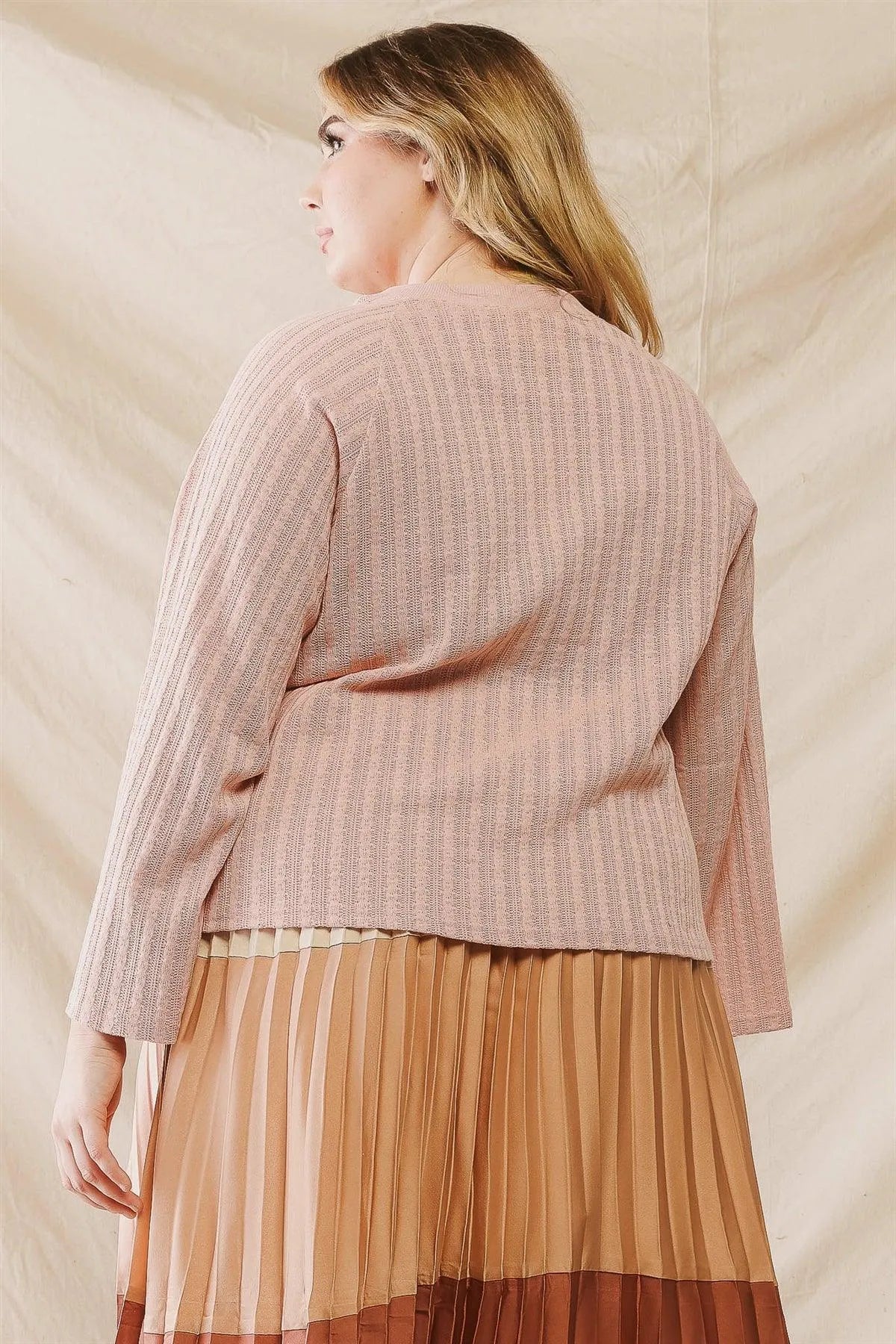 Junior Plus Blush Knit Long Sleeve Top /2-2-1 - Tasha Apparel Wholesale
