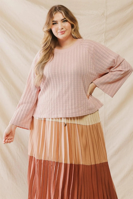Junior Plus Blush Knit Long Sleeve Top /3-2-1 - Tasha Apparel Wholesale