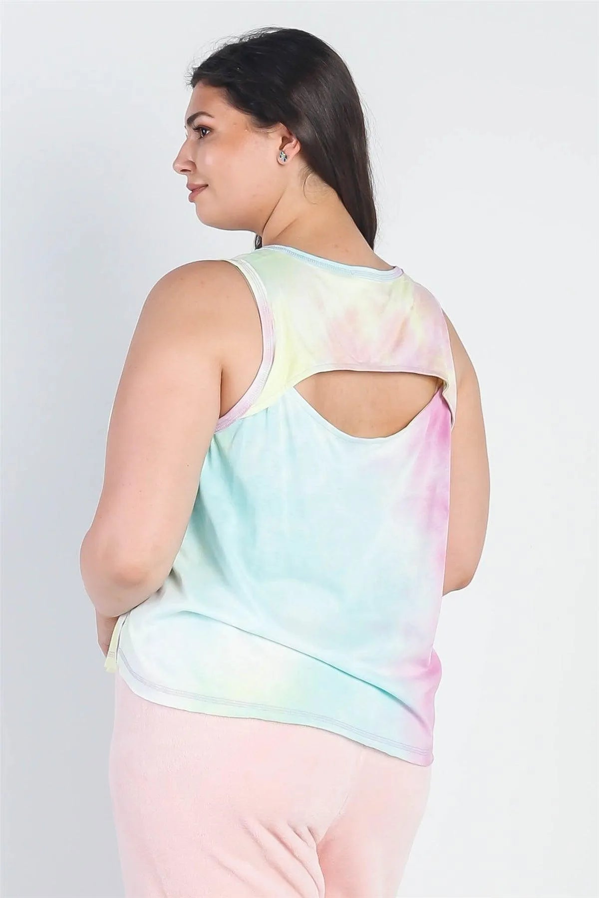 Junior Plus Lemon Mix Tie-Dye Round Neck Sleeveless Top /1-2-1 - Tasha Apparel Wholesale