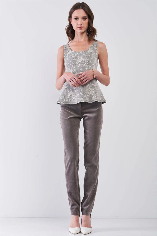 Ivory & Black Floral Bullet Printed Sleeveless Scoop Neck Fit & Flare Top /1-1-3-2 - Tasha Apparel Wholesale