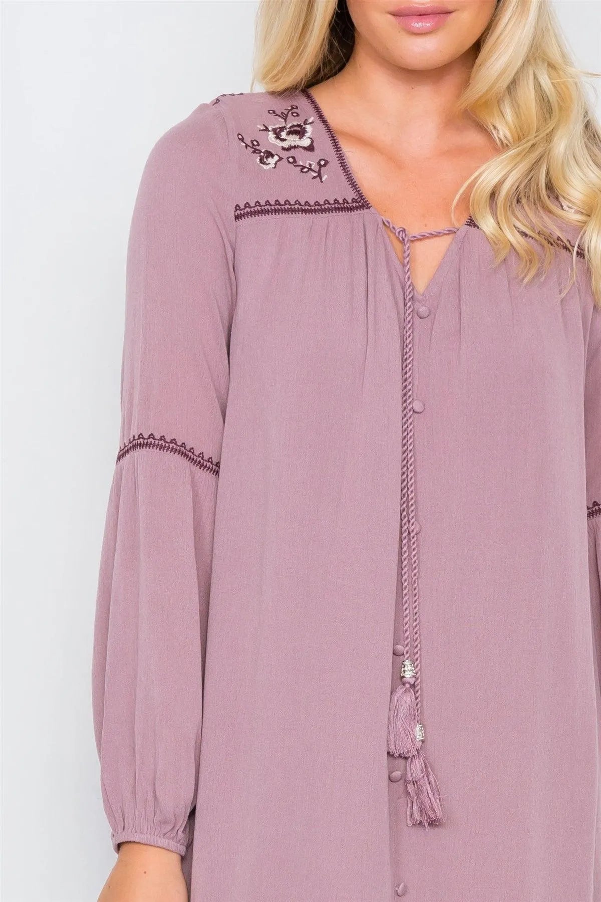 Ruby Violette Floral Embroidery Boho Dress /2-2-2 - Tasha Apparel Wholesale