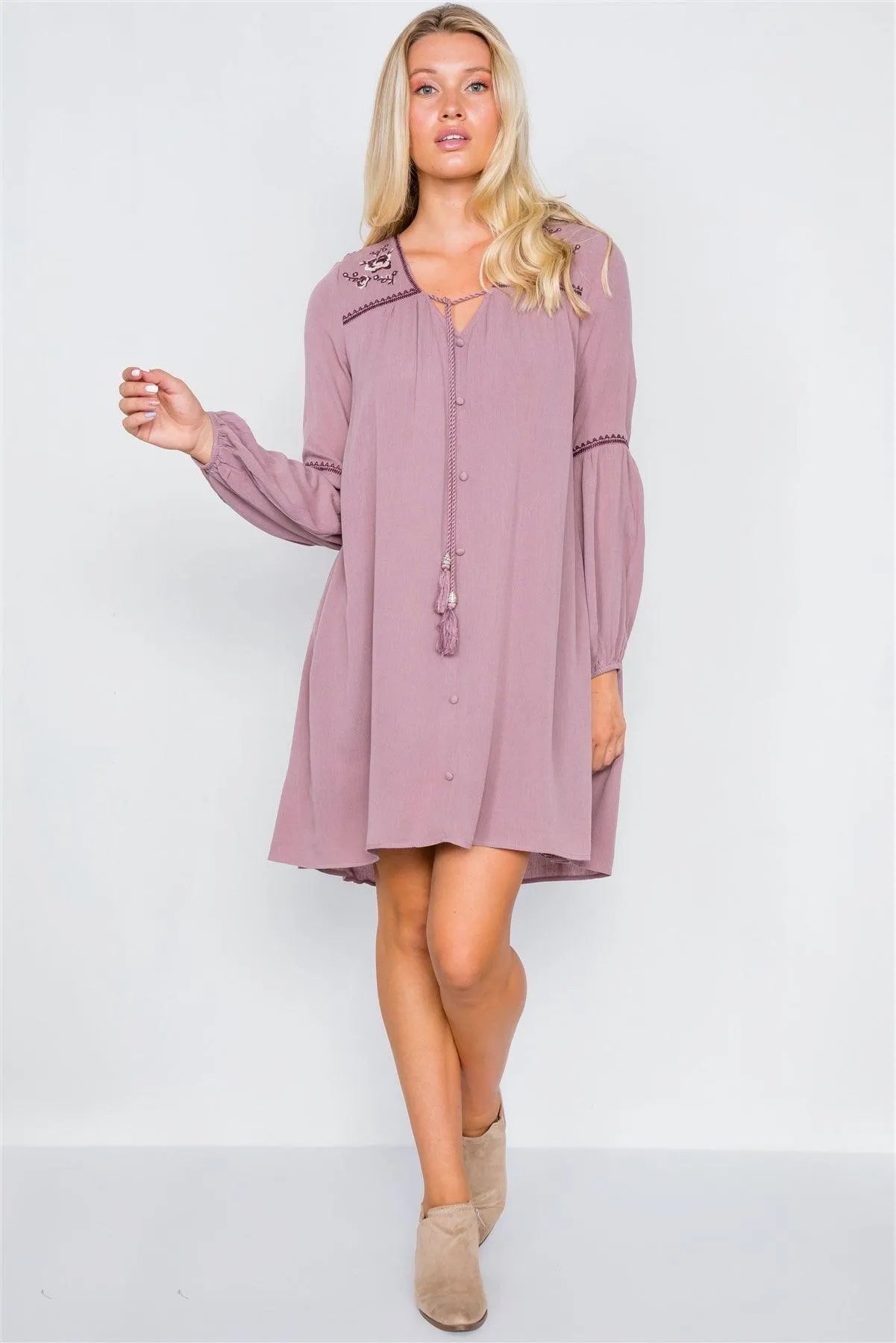 Ruby Violette Floral Embroidery Boho Dress /2-2-2 - Tasha Apparel Wholesale