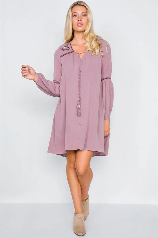Ruby Violette Floral Embroidery Boho Dress - Tasha Apparel Wholesale