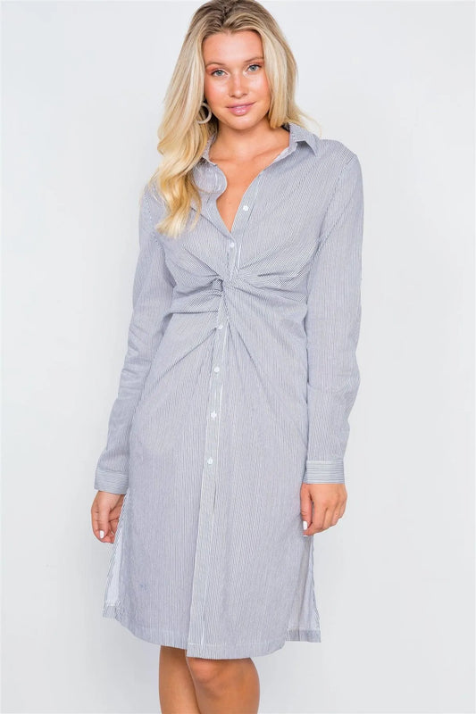 Black Stripe Front-Twist Long Sleeve Dress /2-2-2 - Tasha Apparel Wholesale