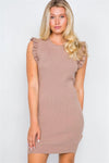 Ruffle Sleeve Mocha Knit Ribbed Bodycon Mini Dress - Tasha Apparel Wholesale