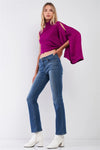 Fuchsia One-Shoulder Turtle Neck Bat Sleeve With Slit Cropped Sweaters /3-2-1 - Tasha Apparel Wholesale