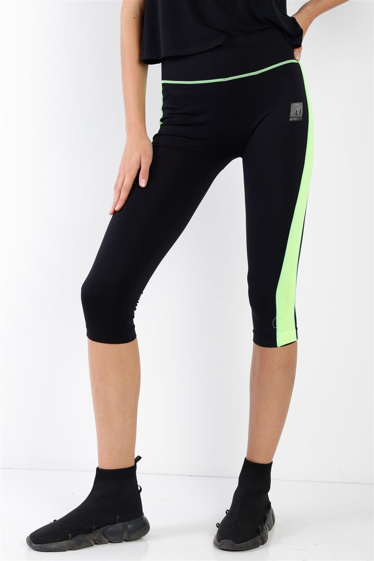 Black Green Contrast Stripe Active Sporty Leggings /5