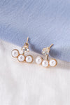 Front Back Gold Tripple Pearl Faux Diamond Stud Earrings /3 Pairs