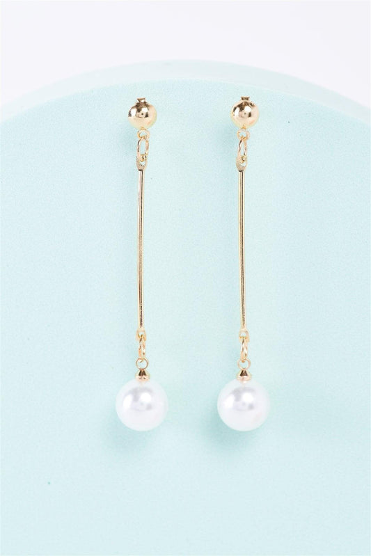 Gold Elegant Long Pearl Detail Drop Earrings /3 Pairs