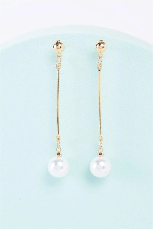 Gold Elegant Long Pearl Detail Drop Earrings - Tasha Apparel Wholesale