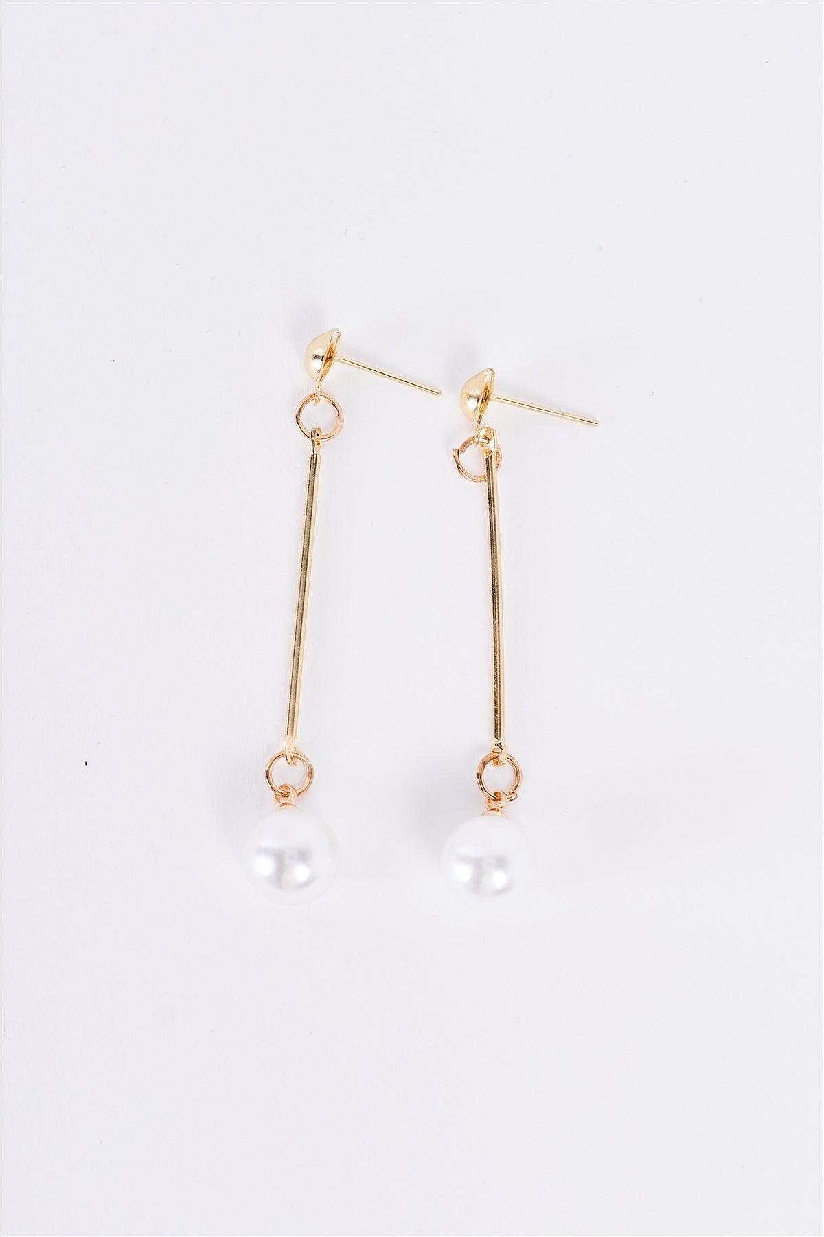 Gold Elegant Long Pearl Detail Drop Earrings /3 Pairs