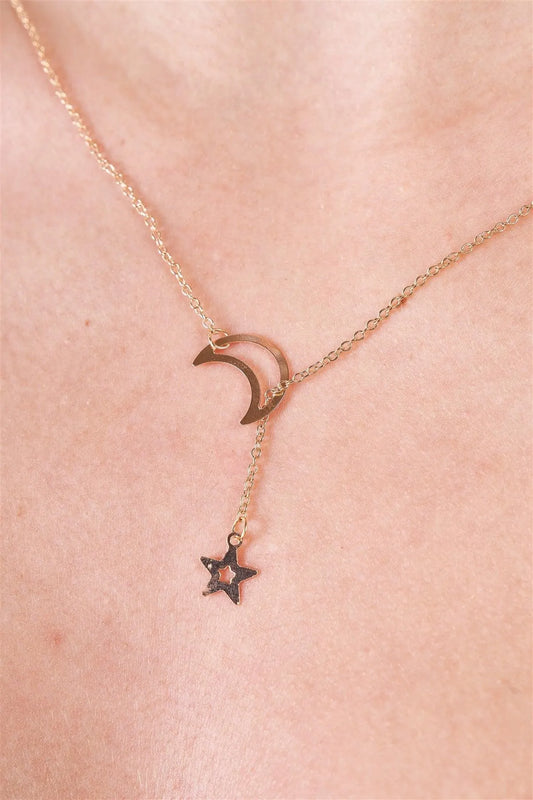 Gold Moon & Star Chain Open Necklace / 3 Pieces - Tasha Apparel Wholesale