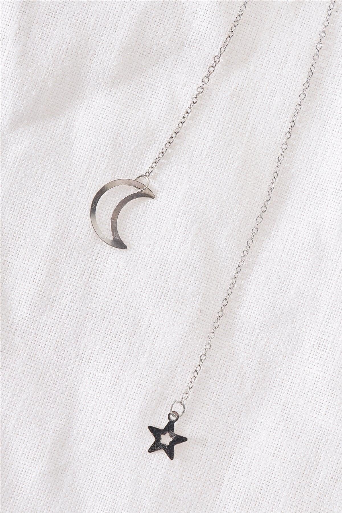 Silver Moon & Star Chain Open Necklace / 3 Pieces