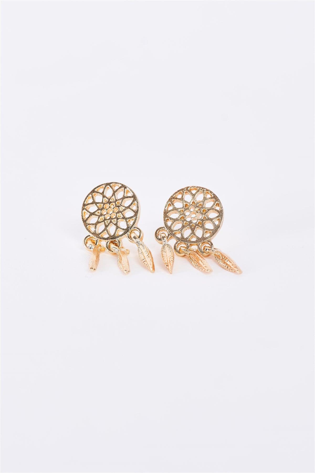 Small Dreamcatcher Gold Stud Dangle Drop Earrings Earrings /3 Pairs