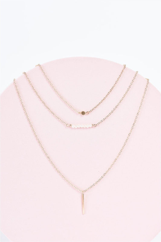 Gold Triple Length Chain Pearl Detail Necklace /3 Pieces