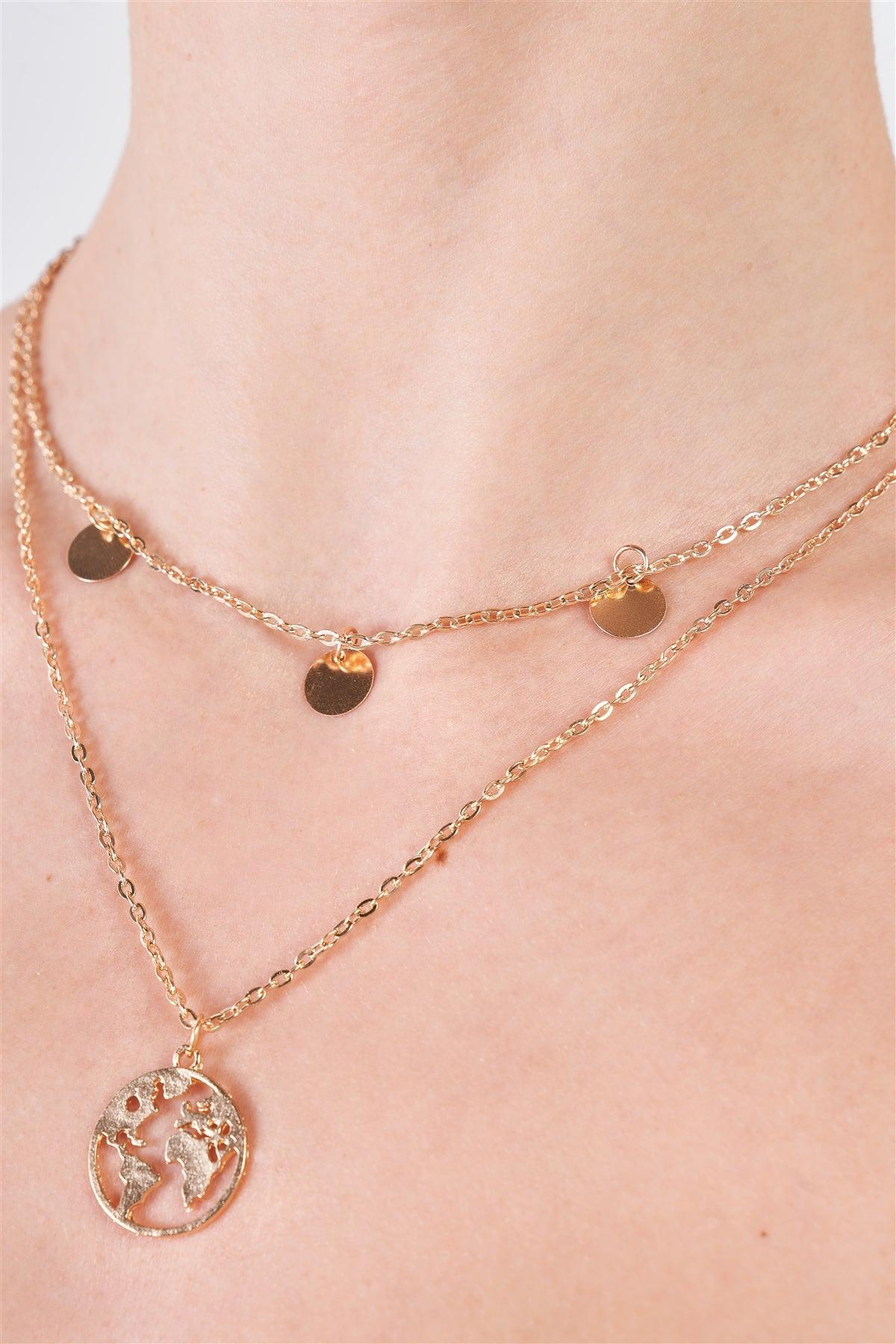 Gold Layered Globe Charmed Necklace / 3 Pieces