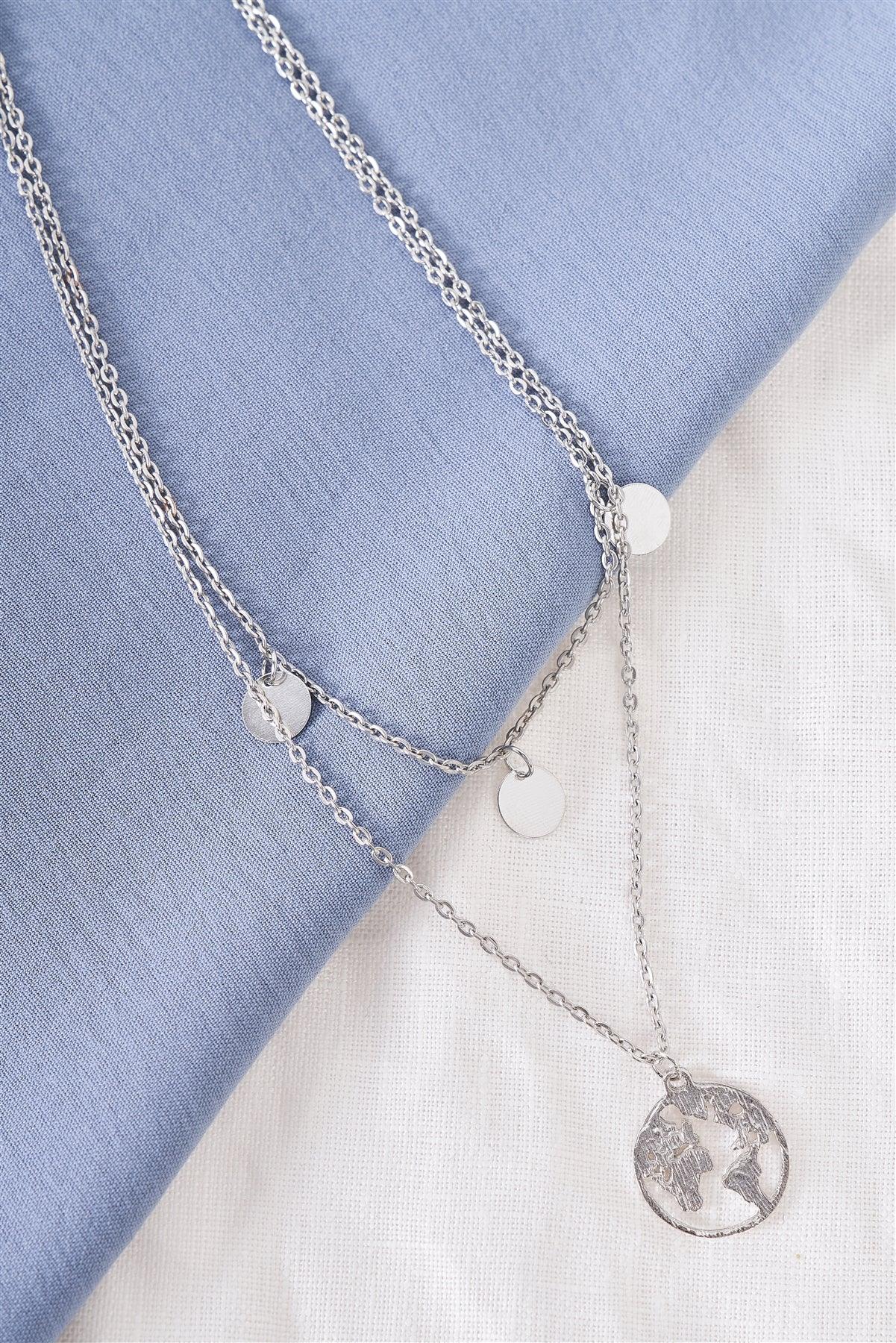 Silver Layered Globe Charmed Necklace / 3 Pieces