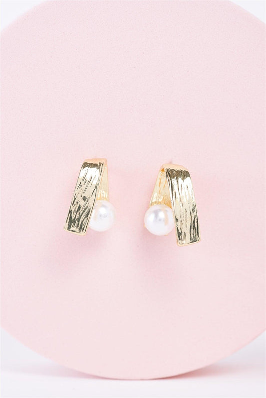 Gold Pearl Ribbon Imitation Earrings /3 Pairs