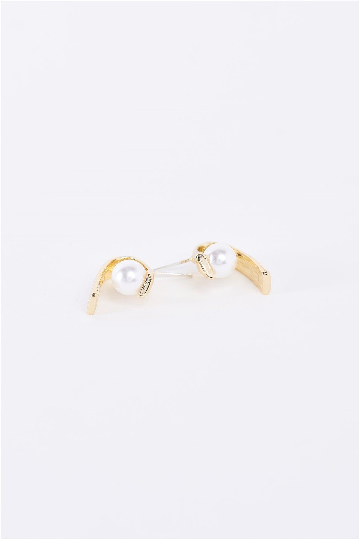 Gold Pearl Ribbon Imitation Earrings /3 Pairs