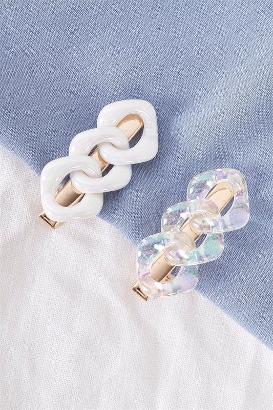Large Pearl Iridescent Chain Link Alligator Hair Clip /3 Pieces - Tasha Apparel Wholesale