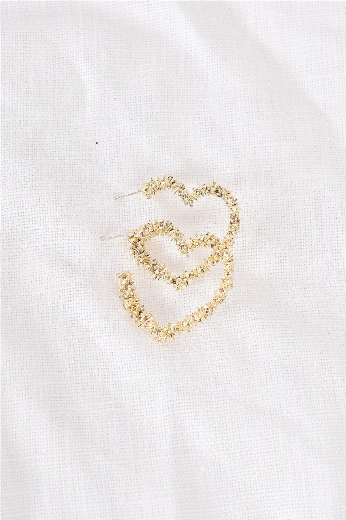 Shaved Gold Crust Heart Shaped Stud Earrings /3 Pieces