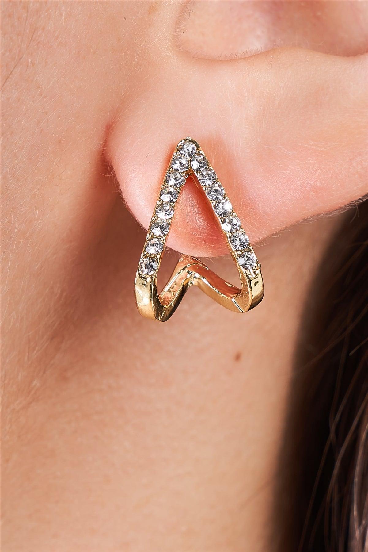 Gold Rhinestone Split Huggie Stud Earrings /3 Pairs