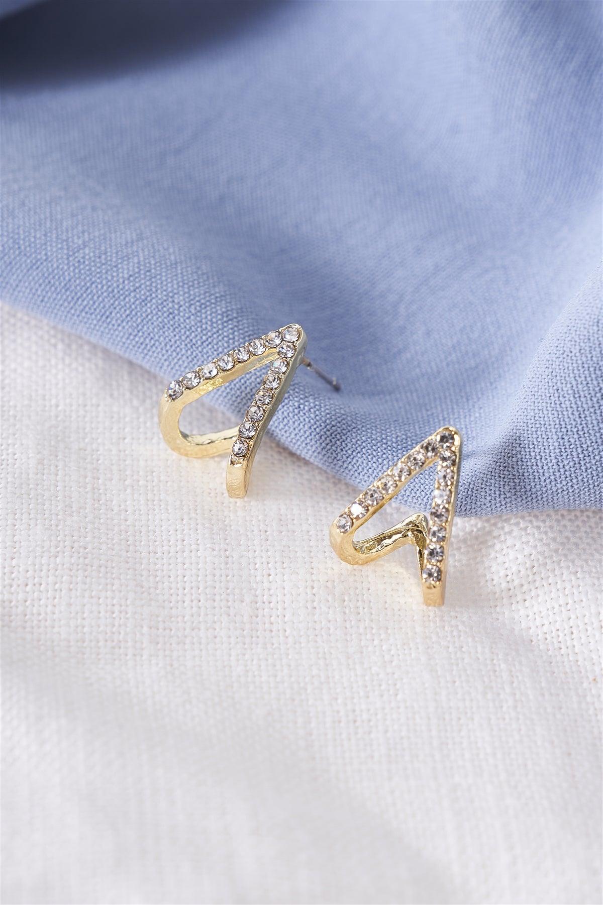 Gold Rhinestone Split Huggie Stud Earrings /3 Pairs