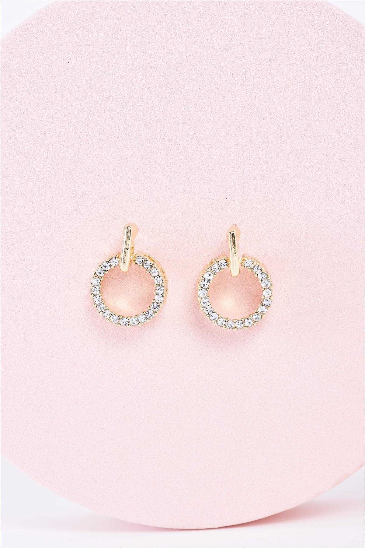 Gold Rhinestone Circle Mini Drop Earrings / 3 Pairs