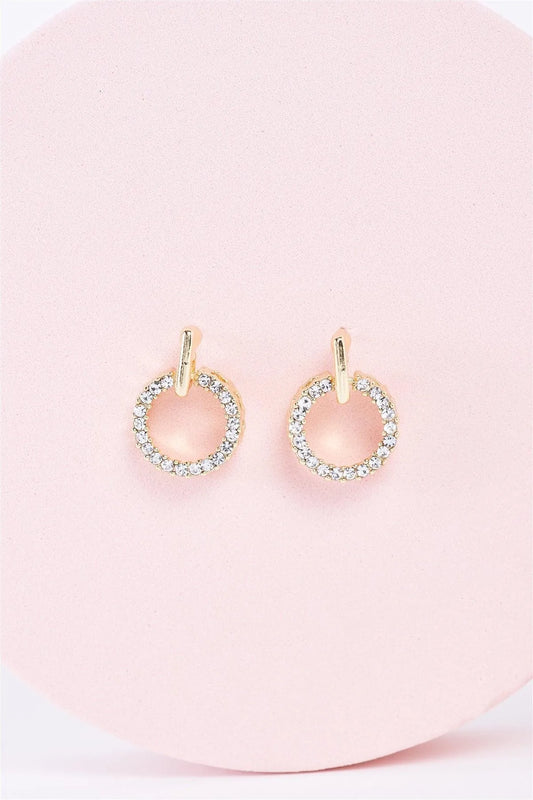 Gold Rhinestone Circle Mini Drop Earrings / 3 Pairs - Tasha Apparel Wholesale