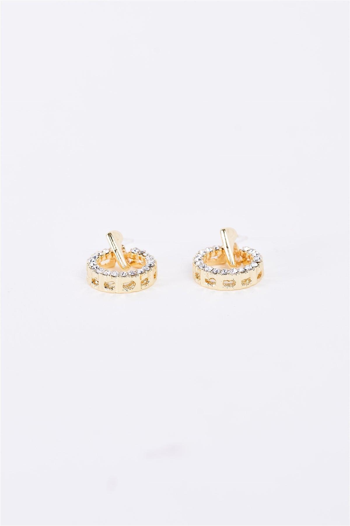 Gold Rhinestone Circle Mini Drop Earrings / 3 Pairs