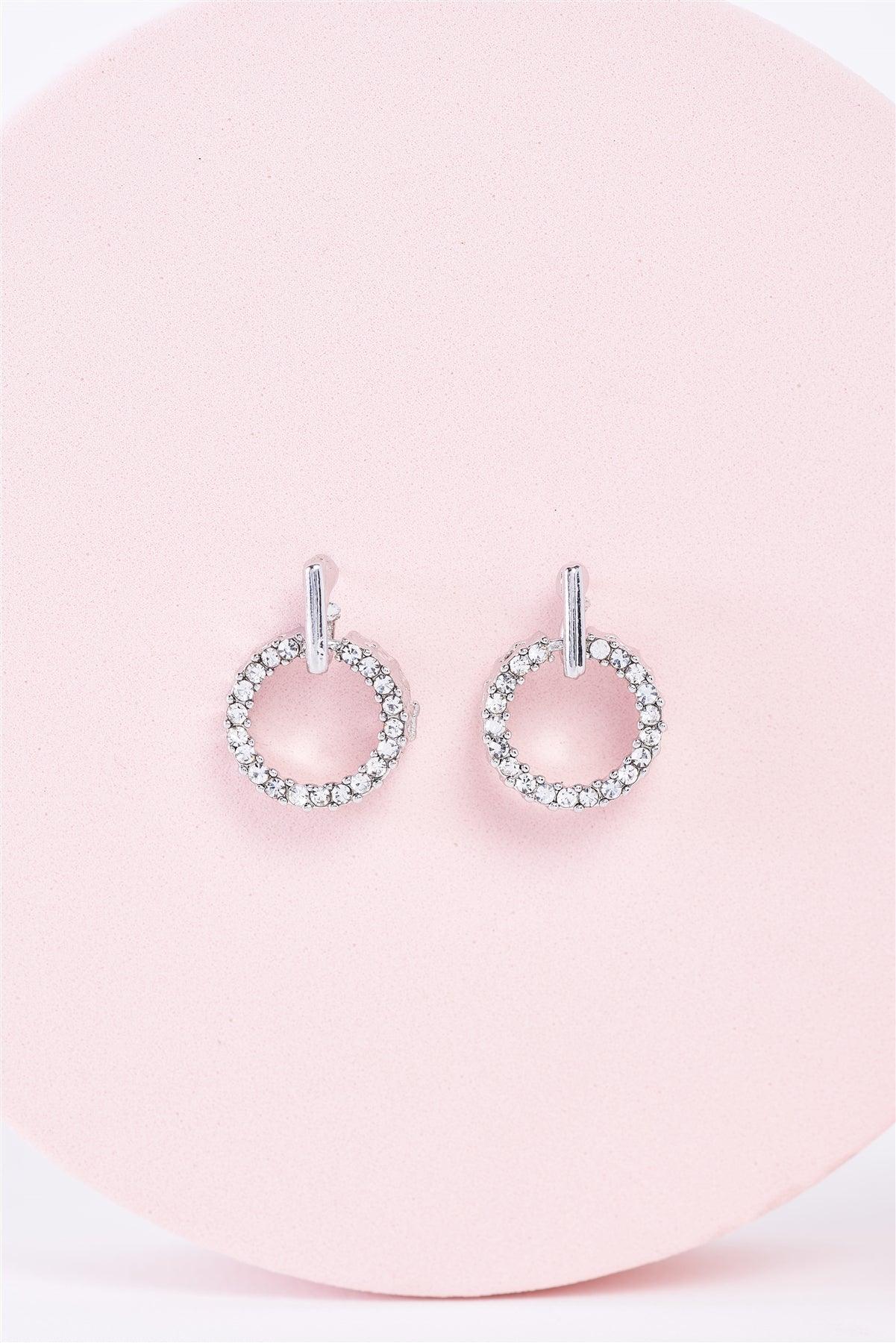 Silver Rhinestone Circle Mini Drop Earrings / 3 Pairs