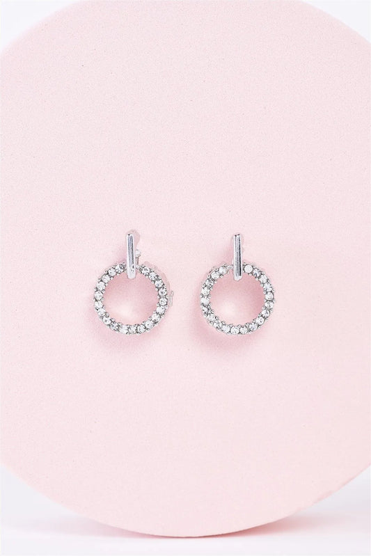 Silver Rhinestone Circle Mini Drop Earrings / 3 Pairs - Tasha Apparel Wholesale