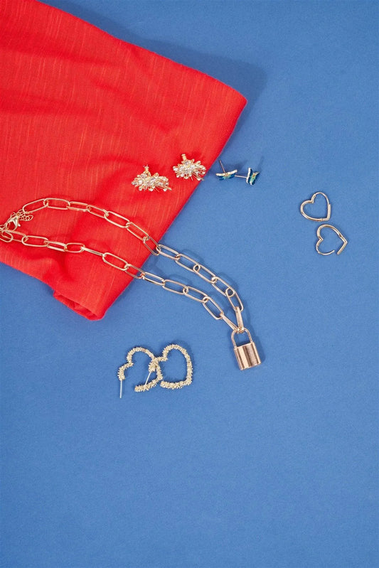 Gold Chain Link Padlock Neckless /3 Pieces - Tasha Apparel Wholesale