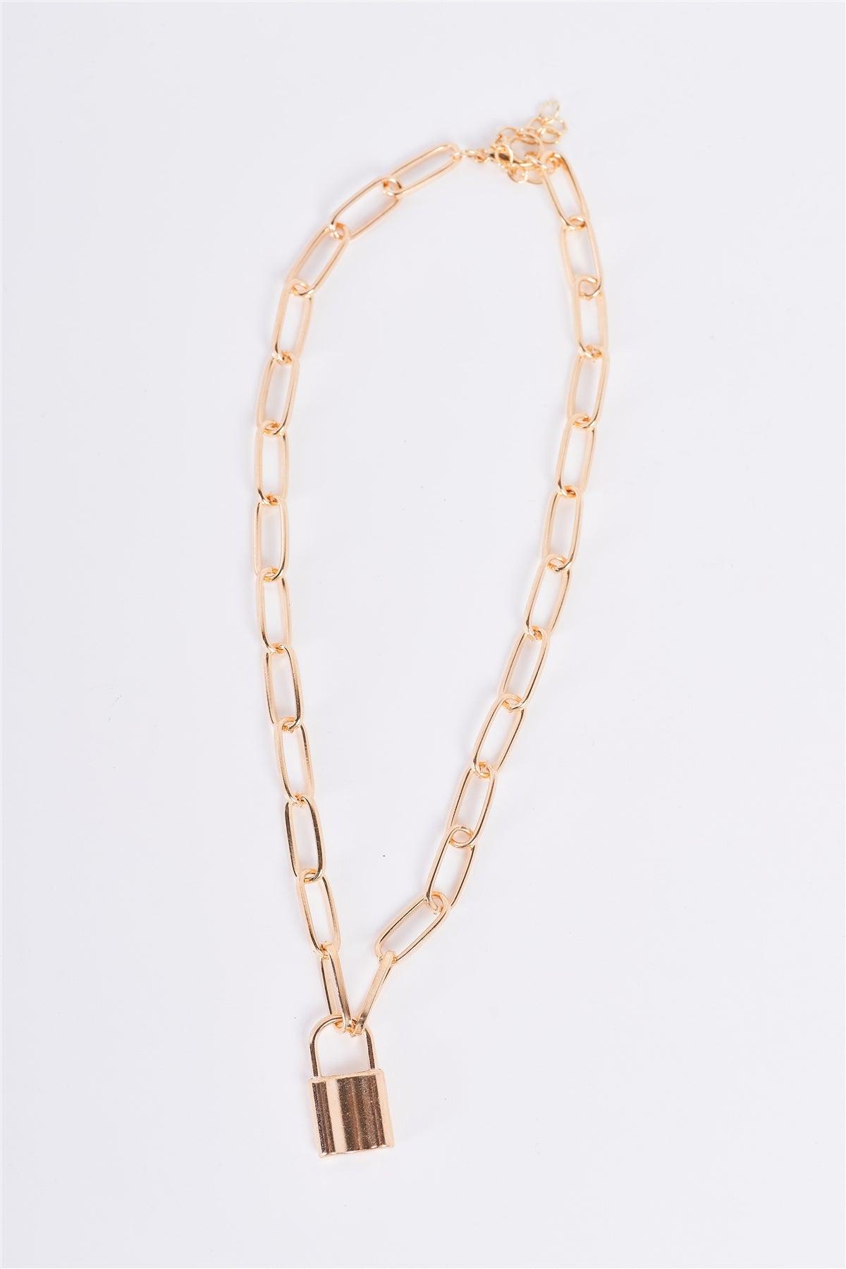 Gold Chain Link Padlock Neckless /3 Pieces