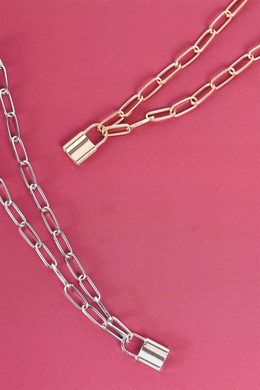 Silver Chain Link Padlock Neckless /3 Pieces - Tasha Apparel Wholesale