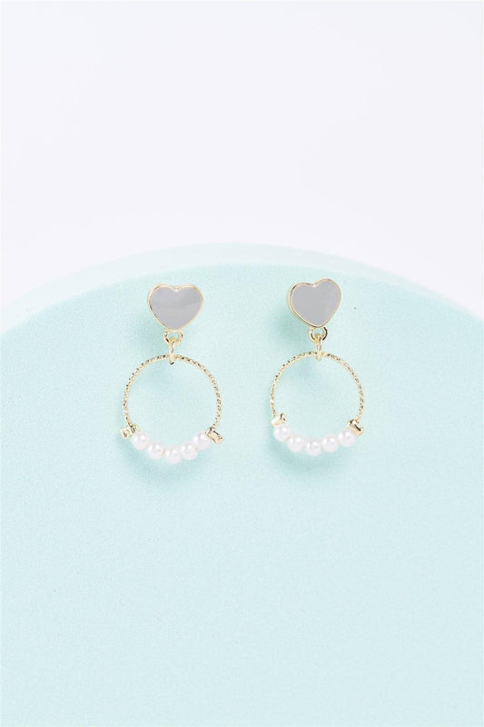 Gold & Grey Heart Pearl Circle Drop Earrings /3 Pairs
