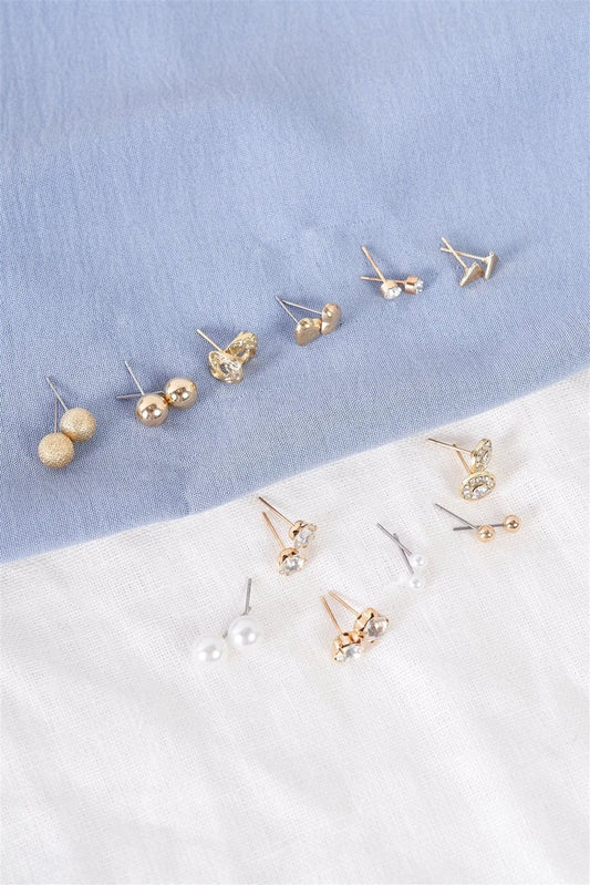 Gold Verity Stud Earrings Set of 12 Pairs /3 Packs - Tasha Apparel Wholesale