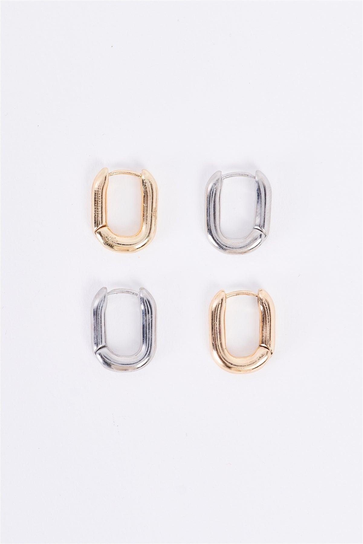 Gold Tiny Oval Huggie Earrings /3 Pieces