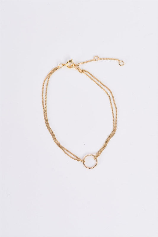 Gold Double Chain Ring Charm Bracelet /3 Pieces