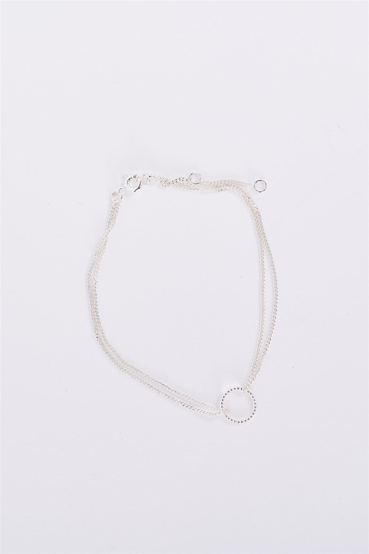 Silver Double Chain Ring Charm Bracelet / 3 Pieces