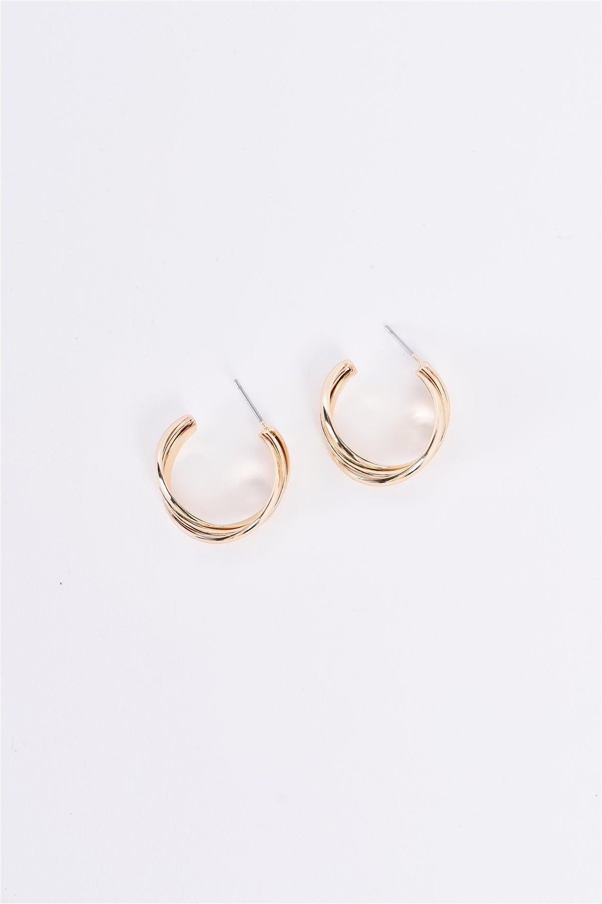 Gold Twisted Triple Small Hoop Earrings /3 Pairs