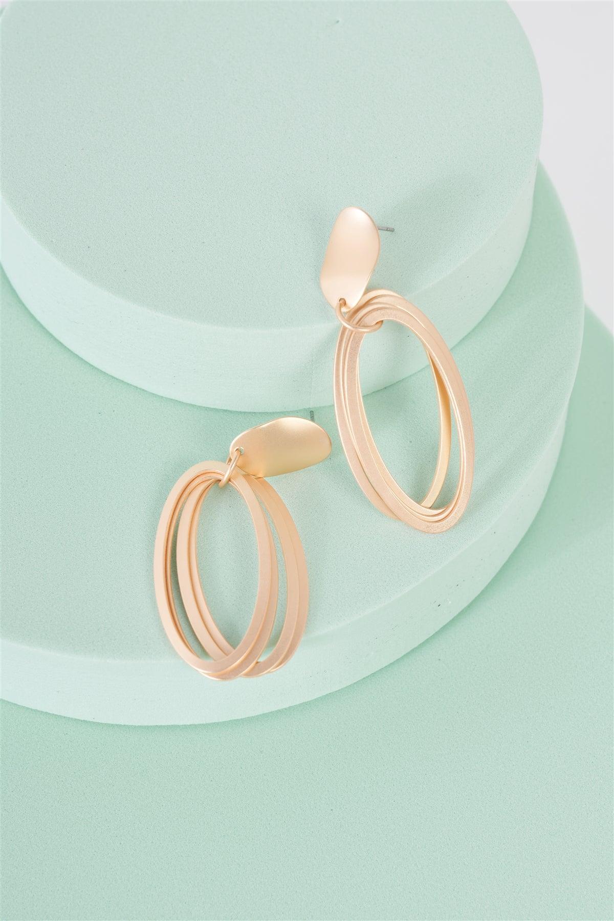 Matte Gold Lilly Oval Multi Hoop Drop Earrings /3 Pairs